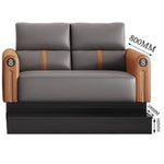 canapé moderne orange gris rayures horizontales tablette intégrée tiroir minimaliste forme scandinave chambre salon