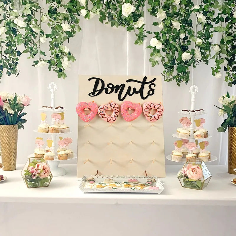 panneau decoratif bois donuts mariage anniversaire baptême decorations desserts festif vintage