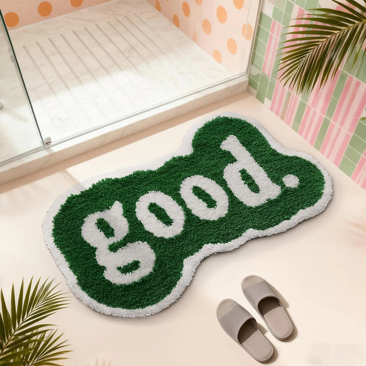tapis bain vert foncé blanc lettre good relief moderne peluche épaisse antidérapant machine lavable