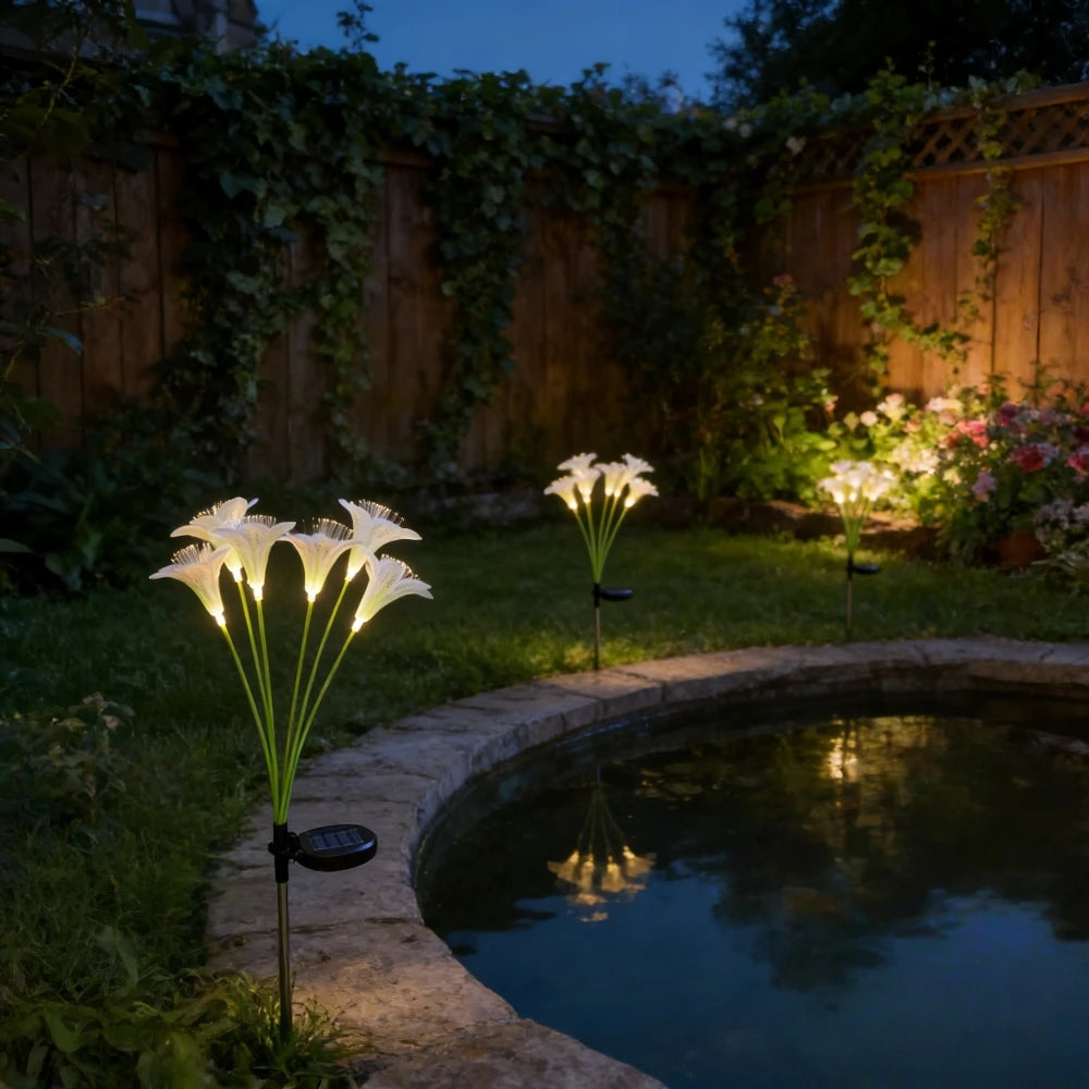 lampe solaire fleur artificielle blanc vert moderne patio décoration pétales lumineux inoxydableextérieur