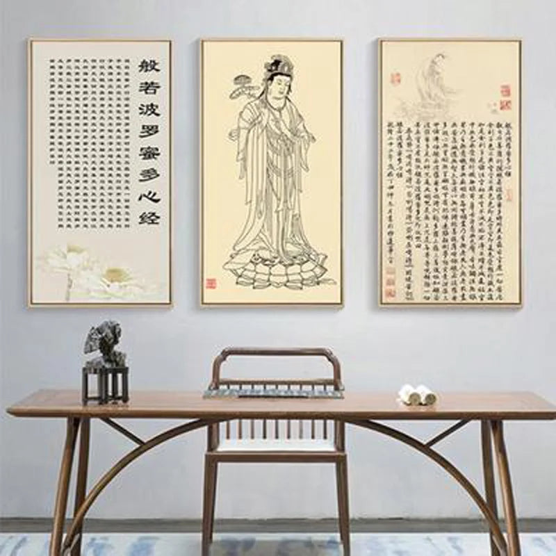 affiche murale calligraphie bouddhiste illustrations religieuses motifs floraux suspendue clips suspension traditionnel
