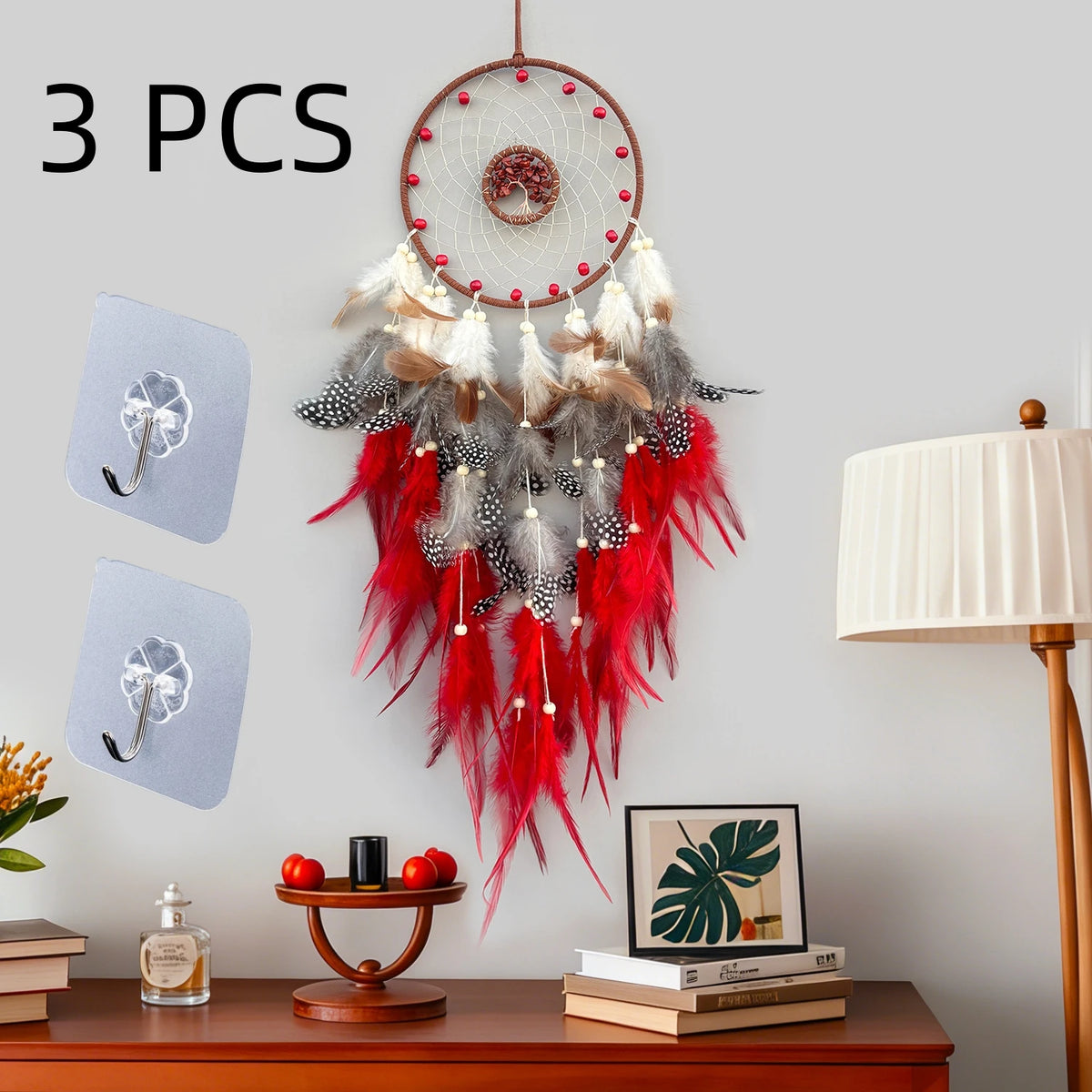attrape rêves boho chic plumes multicolore bleu rouge gris orange salon chambre