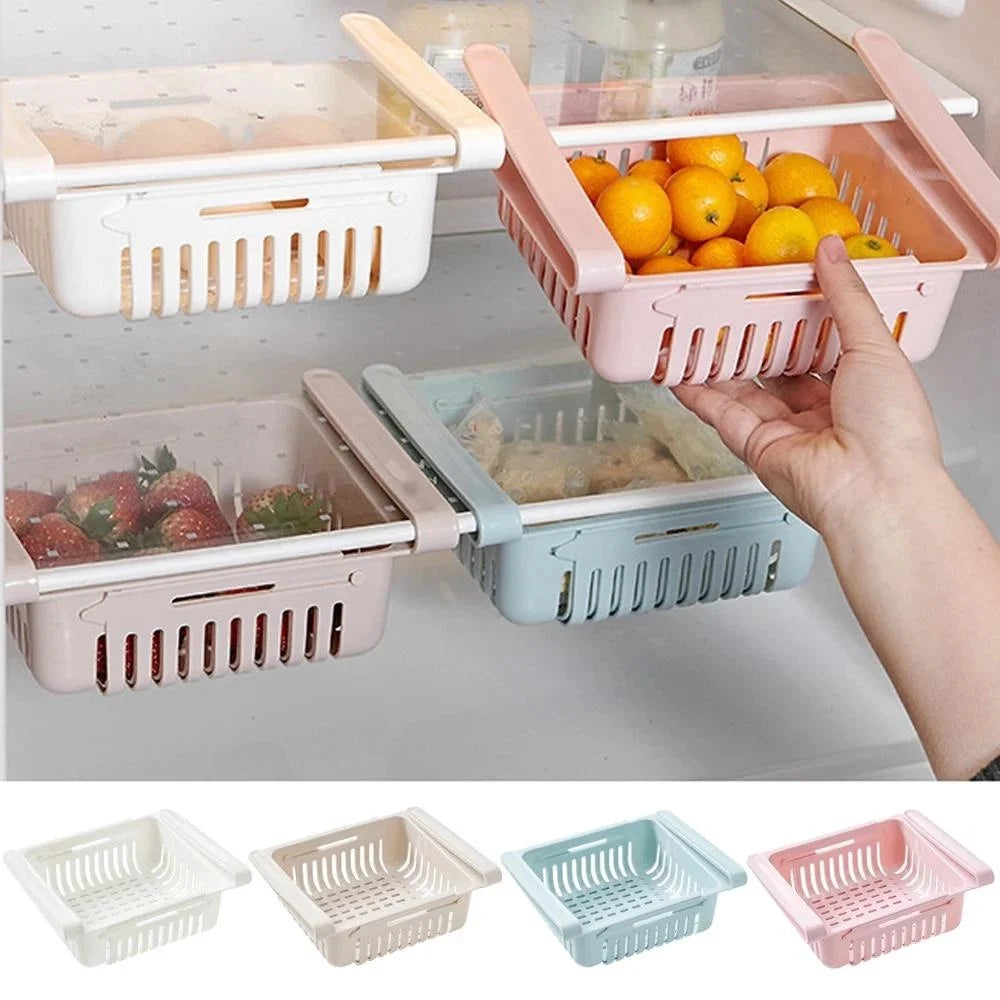 paniers rangement réfrigérateur blanc rose bleu grille perforation moderne clips fixations utilisation multipleABS