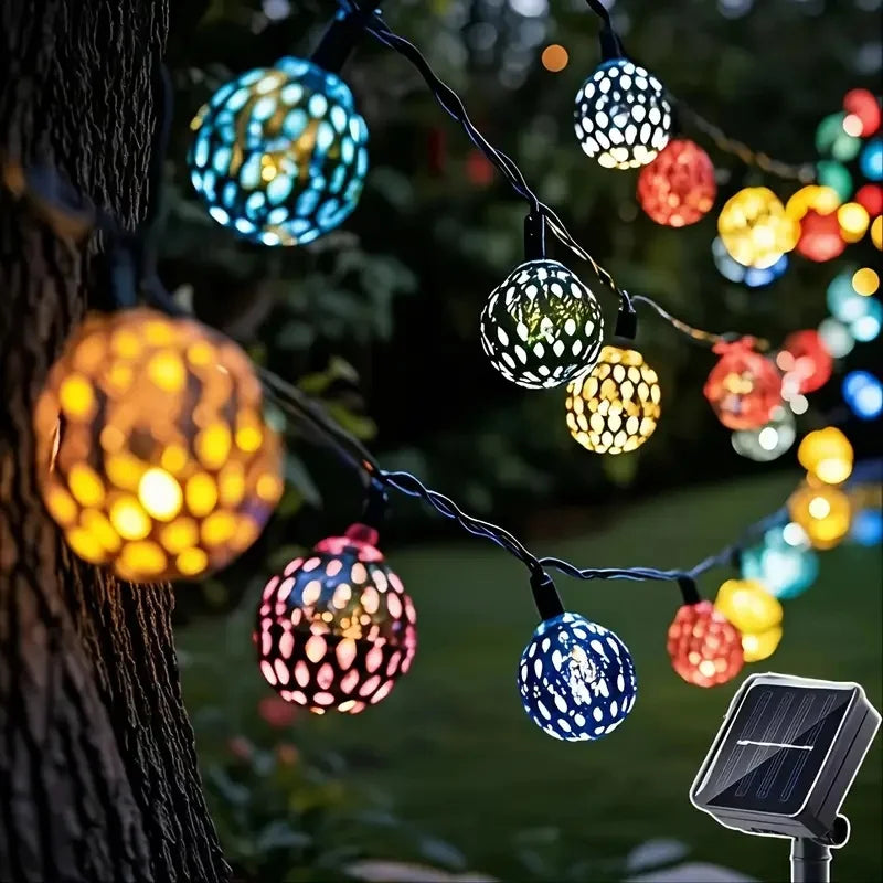 guirlande lumineuse solaire multicolore moderne perforée géométrique extérieure halloween noël festive led contemporaine