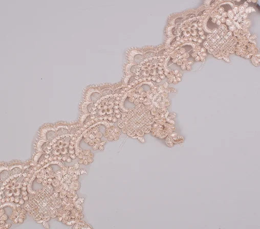 tissu dentelle fleur paillettes blanc rose beige vert mariage translucent brodé polyester 11.5cm