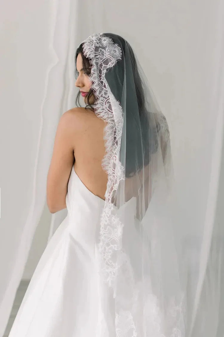 voile mariée blanc dentelle classique translucide bord dentelle traditionnel accessoire mariage femme erotique