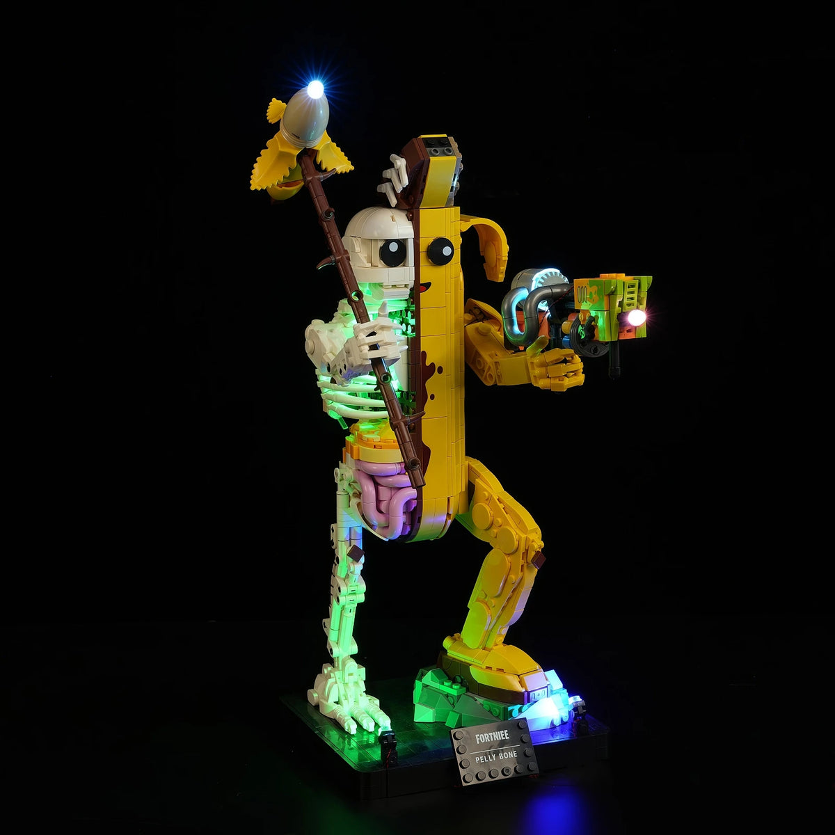 figurine robotique skeleton jaune blanc vert bleu violet moderne technologie kit lumière led batterie
