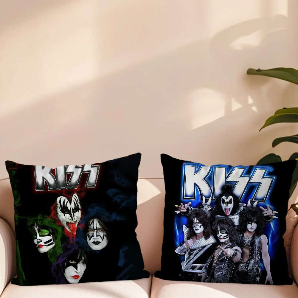 coussin carré motif kiss polyester pop rock noir imprimé dobbys décoratif 40x40cm 45x45cm 50x50cm