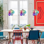 suspension lumineuse moderne transparente boules colorées violet bleu vert orange rose blanc
