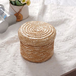 panier rangement tissé paille naturelle rustique boîte rangement cosmétiques réutilisable respectueux environnement beige clair