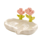 support savon moderne fleurs roses blanc vert salle bain décoratif