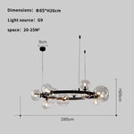 suspension lumineuse moderne noir boules transparentes scandinave chaînes suspendues interrupteur poussoir lumière salon cuisine