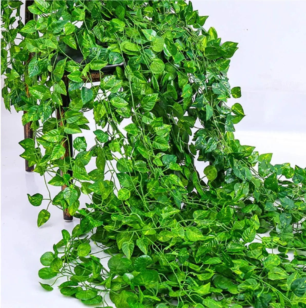 guirlande vigne lierre artificielle vert feuilles rondes décoration jardin mariage extérieur murale suspendue
