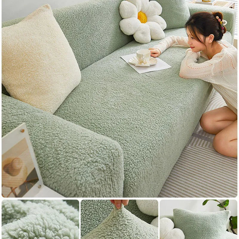 Housse canapé peluche douce vert clair moderne salon places lavable machine