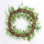 décoration murale couronne florale artificielle rose clair blanc vert rustique