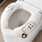 couvre siege toilette peluche blanc jaune imprimé chien doux decoratif anneaux métalliques salle bain