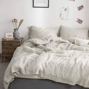 housse couette lin blanc cassé gris violet pastel bohème minimaliste rustique