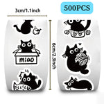 rubans adhésifs décoratifs chats mignons blancs noirs autocollants cartoonaux imperméables 500 pièces