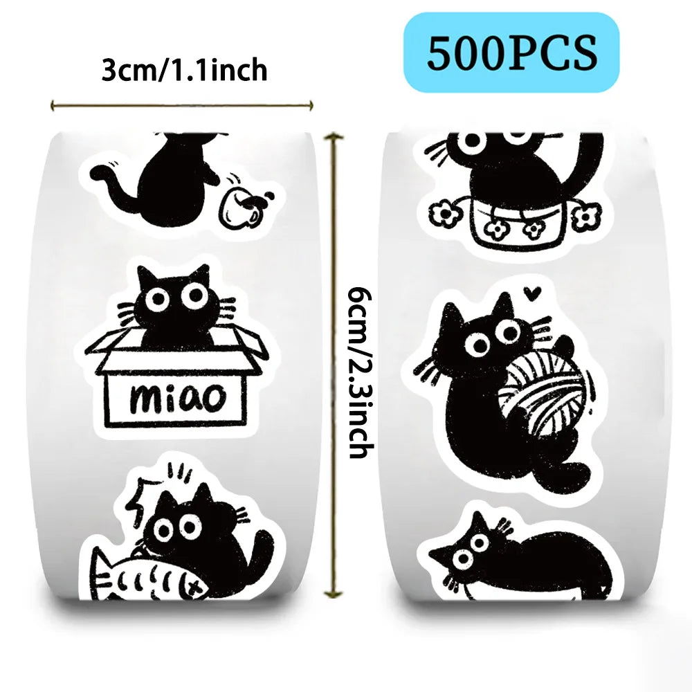 rubans adhésifs décoratifs chats mignons blancs noirs autocollants cartoonaux imperméables 500 pièces