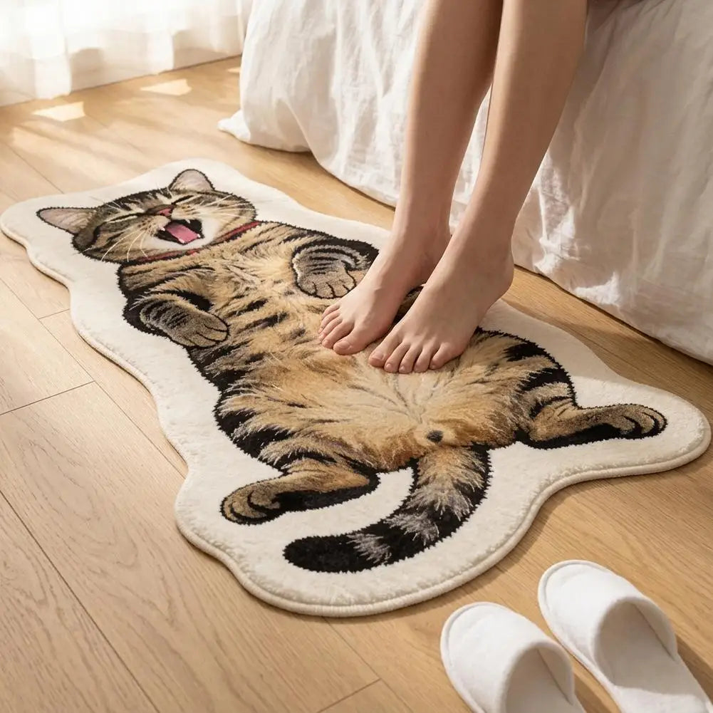 tapis coton jute blanc beige marron gris motif chat fourrure moderne chambre salon