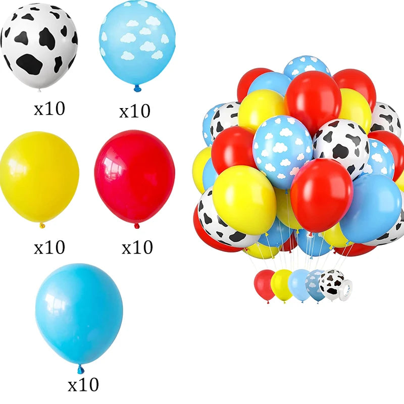 boîtes bonbons vache nuages assiettes jetables sacs cadeaux guirlande thème anniversaire ballons cowboys