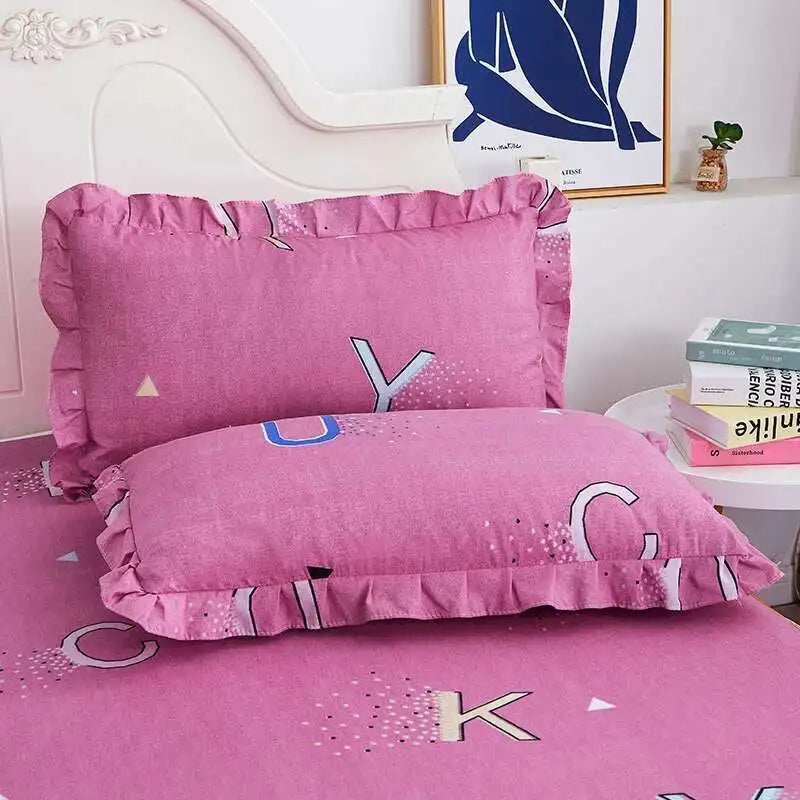 ensemble deux taies d'oreiller bleu fleurs blanches romantique lit double coton polyester