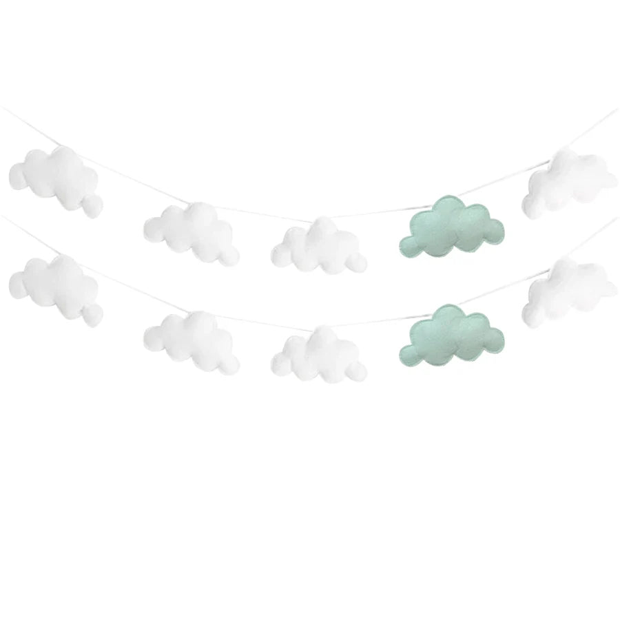 guirlande nuages feutre doux moderne blanche rose bleu gris verte chambre