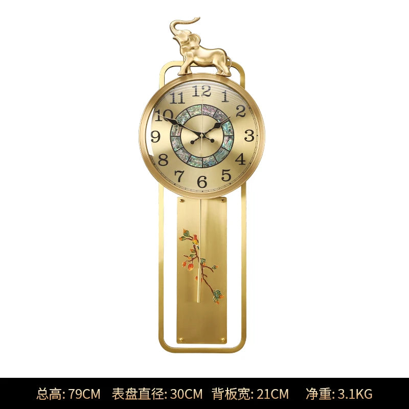 horloge murale moderne or floral asiatique décoration éléphant aiguille métal verre