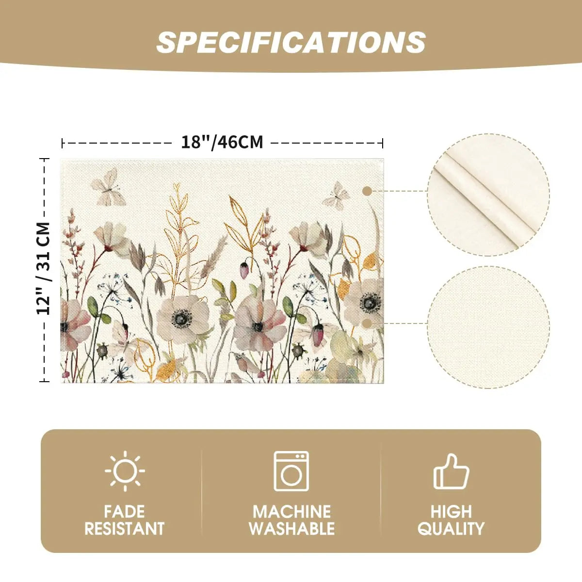 serviettes table classiques fleurs papillons beige rose vert naturel ThanksgivingDecoration