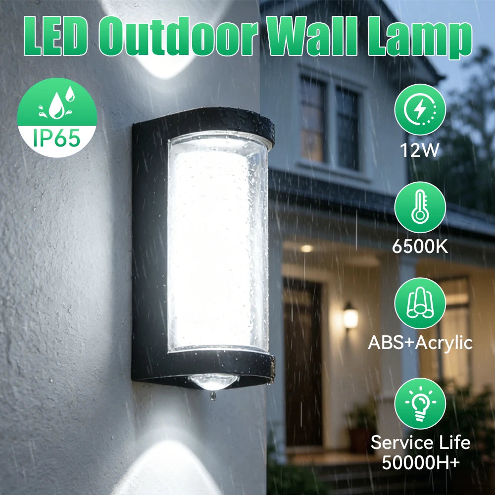 lampe murale extérieure moderne led ip65 étanche noir façade transparente abatjour acrylique