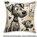 coussin chien mignon coeurs clés illustration cartoon blanc noir beige