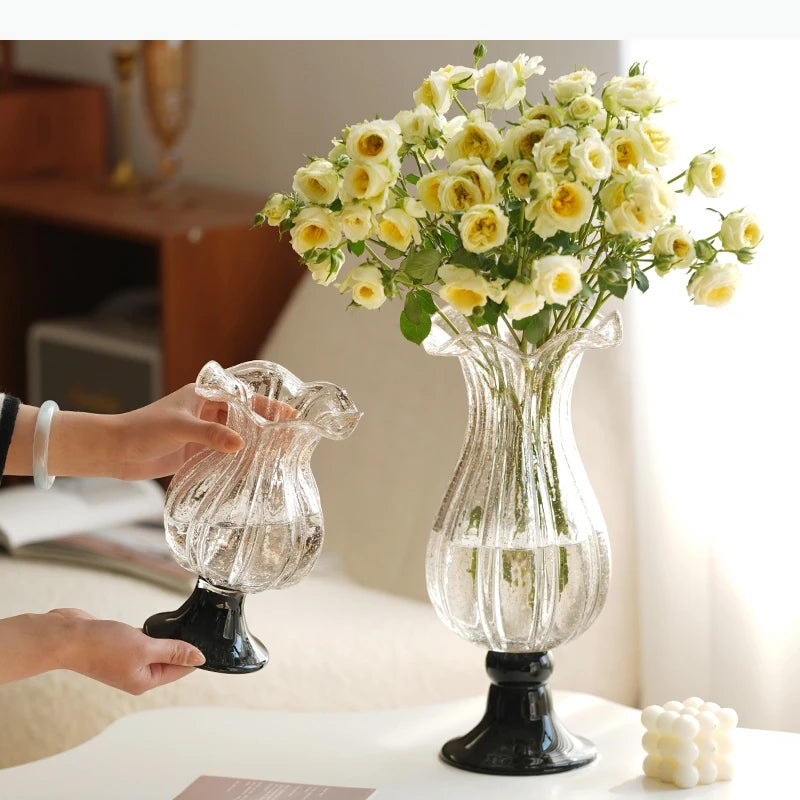 vase transparent classique gravé strié base solide décoration maison fleurs hydroponique