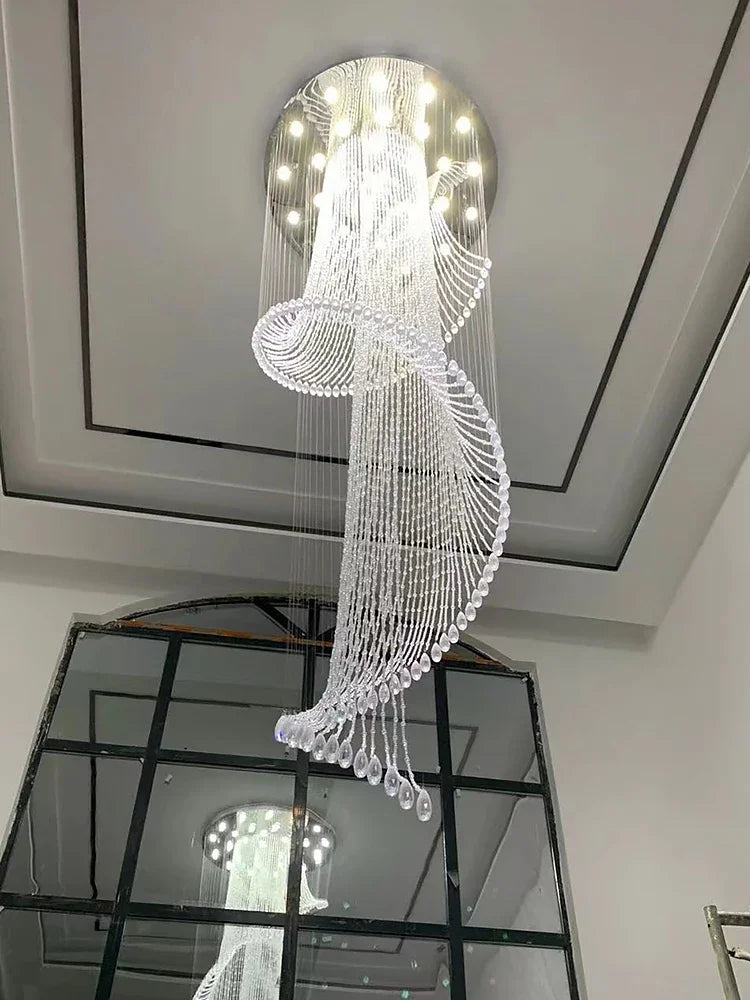 suspension lumineuse moderne transparente spirale chaînes élégante salle bain salon