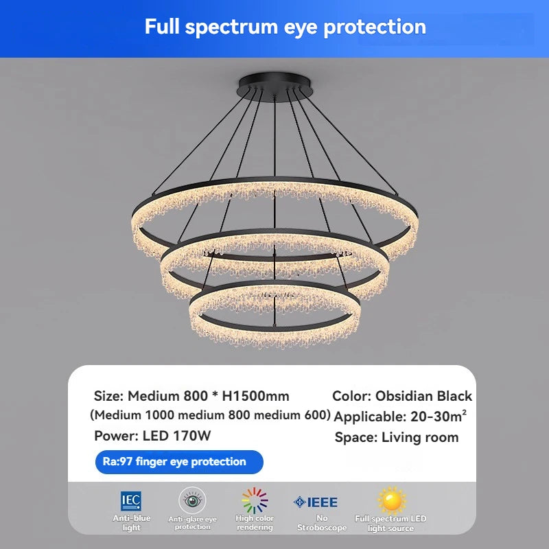 suspension lumineuse moderne transparentes noir circulaire chambre restaurant