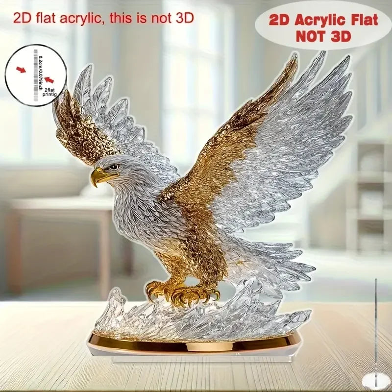 décoration sculpture aigle transparent doré moderne brillance effet métallique base plate