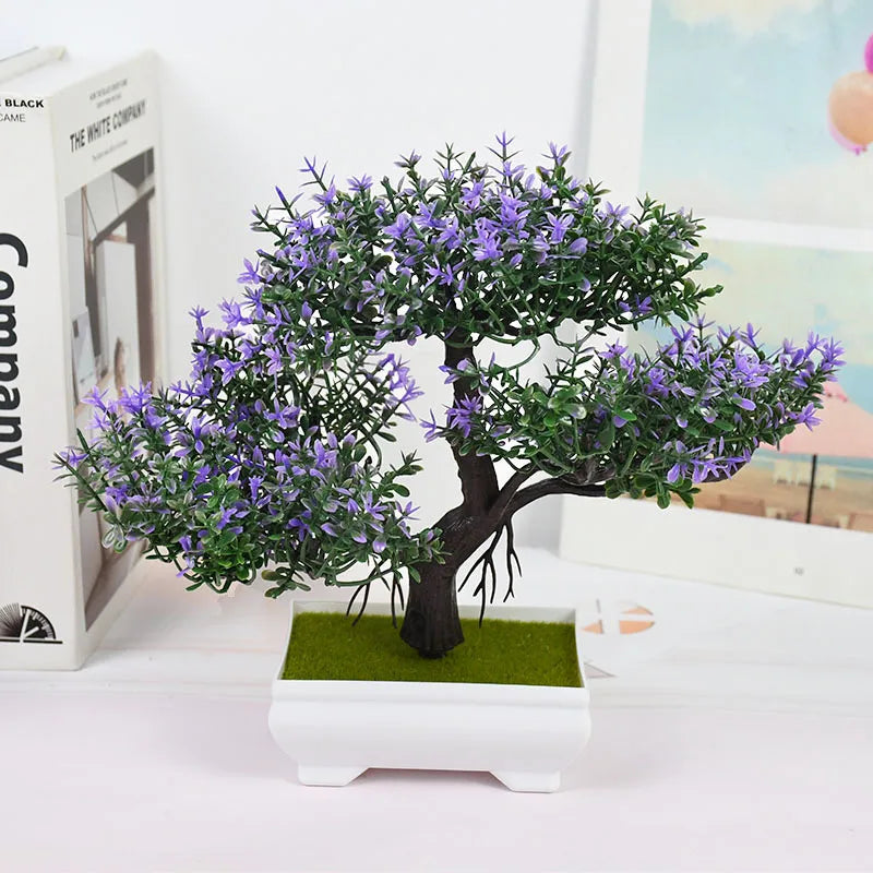 petit bonsaï artificiel plante pot blanc décoratif maison jardin fleurs roses vertes