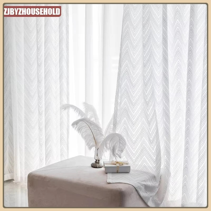 rideau blanc transparent moderne rayures diagonales fenêtre salon maison décoration