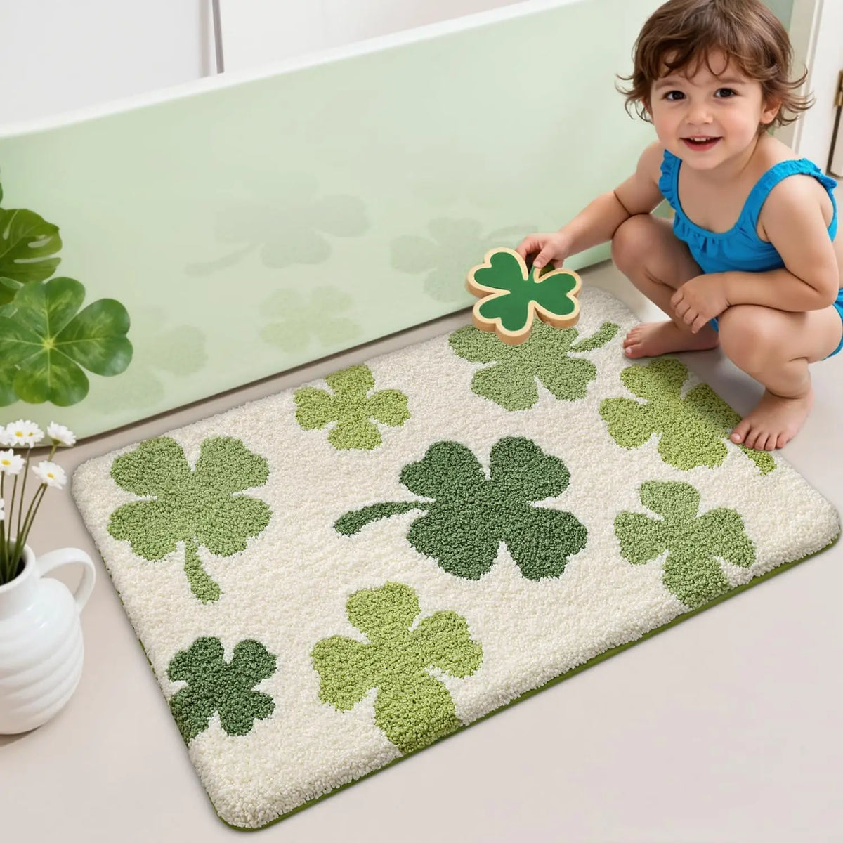 tapis bain fleurs motifs floraux moderne doux absorbant antidérapant extérieur intérieur vert blanc jaune