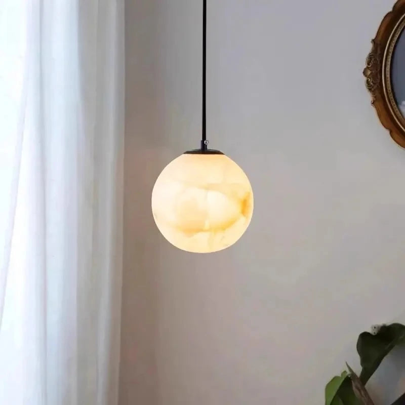 lampe suspendue moderne marbre blanc beige salon chambre 10cm 12cm 15cm