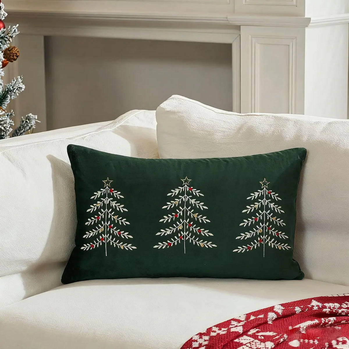 housse coussin brodée lettres noël velours polyester 30x50cm festive decoration voiture