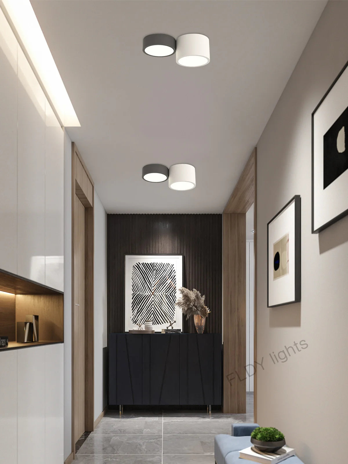 lampe minimaliste gris blanc éclairage moderne chambre salon entrée étude 10m² LED montée surface