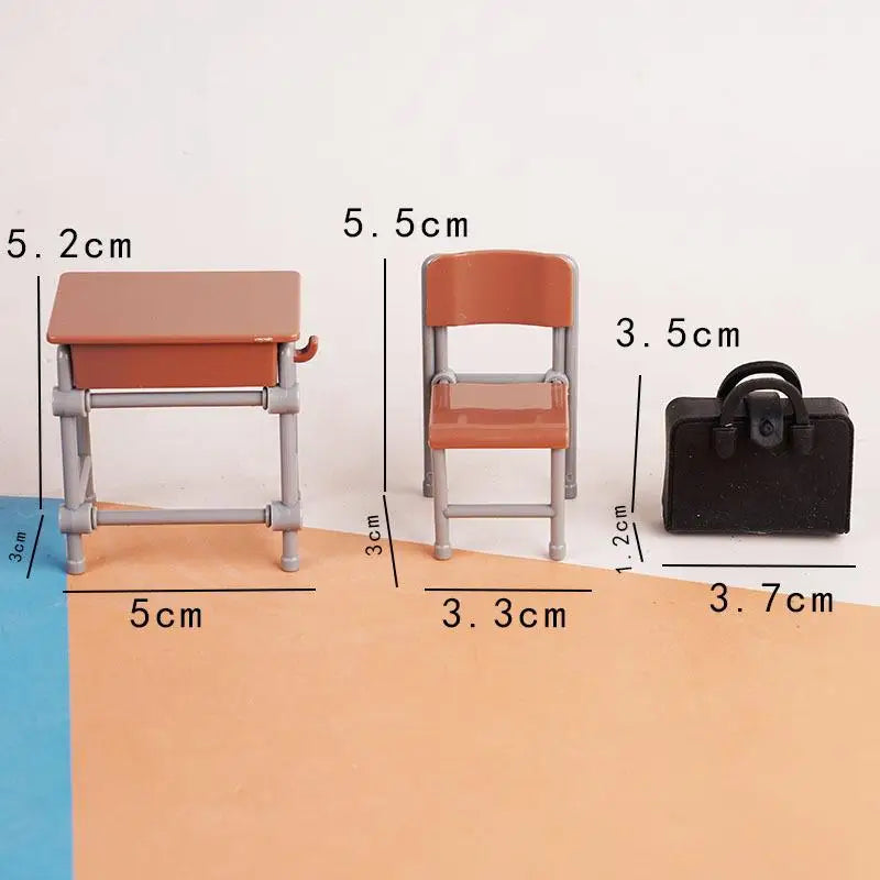 accessoires poupée mobilier scolaire miniature chaises table sac dos crayons livres motifs scolaires modernes