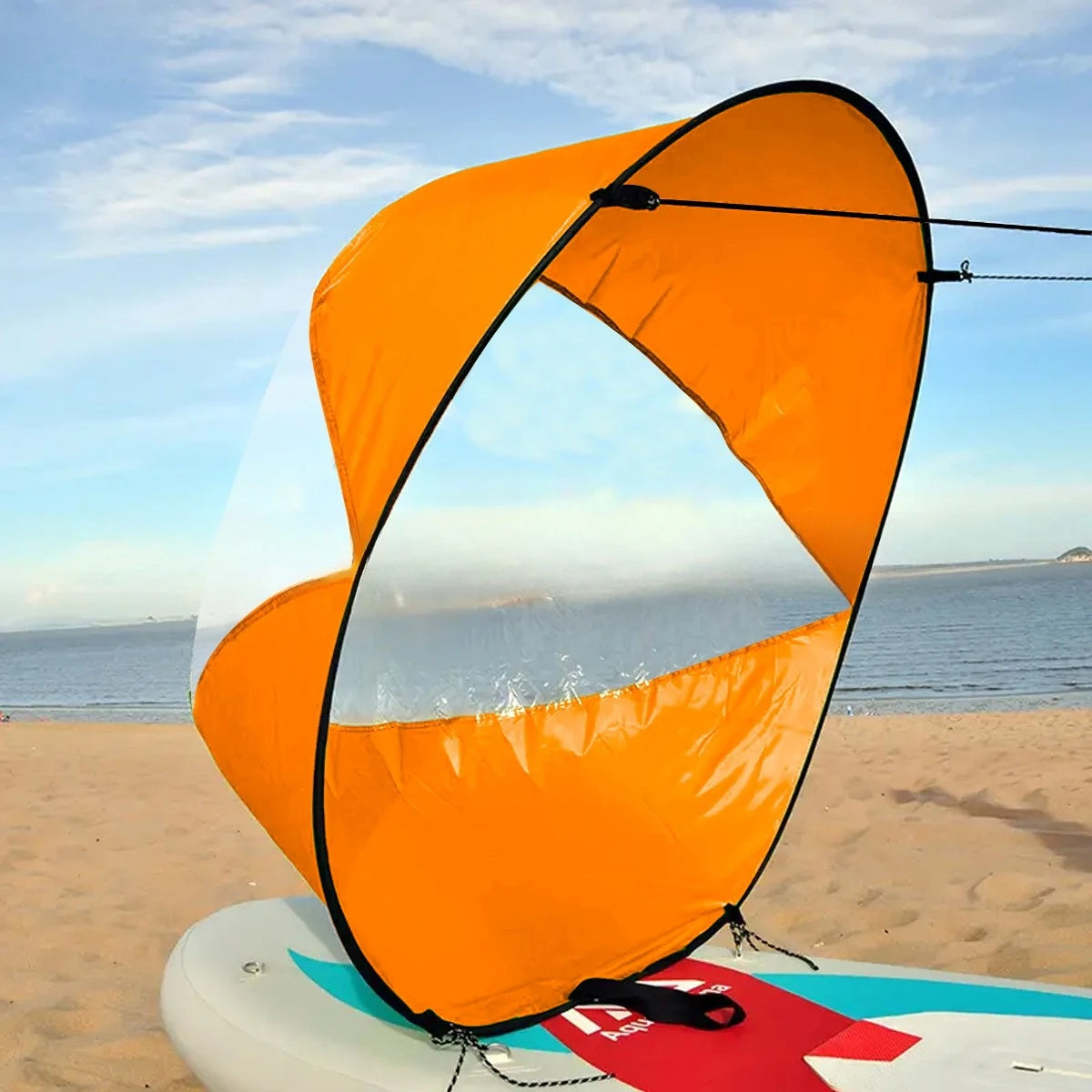 voile kayak orange rayures clips moderne pêche loisir transparent légère pliante