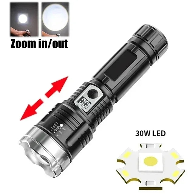 torche lumineuse rechargeable 20w led noire texturée moderne étanche 7modes