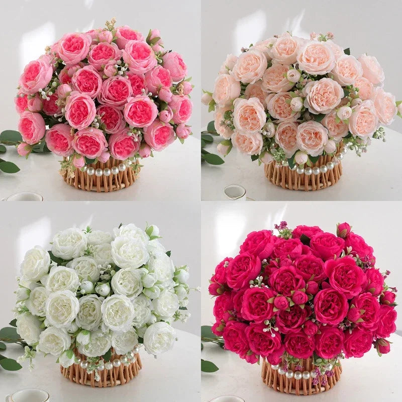 bouquet fleurs artificielles pivoines soie moderne élégant intérieur mariage anniversaire baby shower decoration chambre