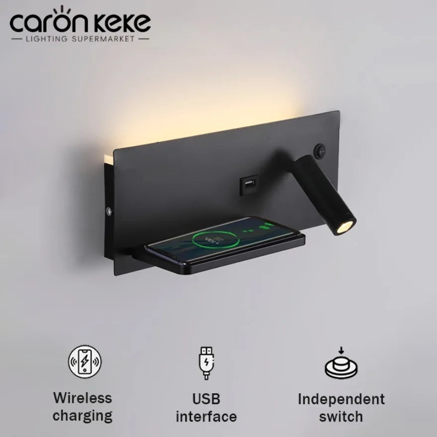 lampe murale moderne charge sans fil port usb noir bronze blanc