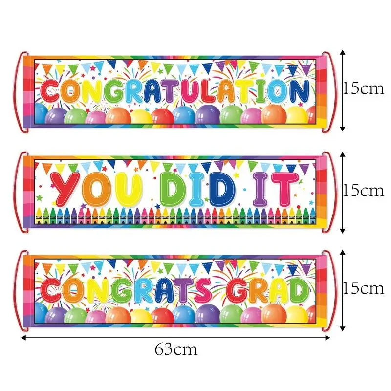 décorations festives multicolores congrats grad ballons crayons ciseaux enveloppe cloche lettres scolaires enfants