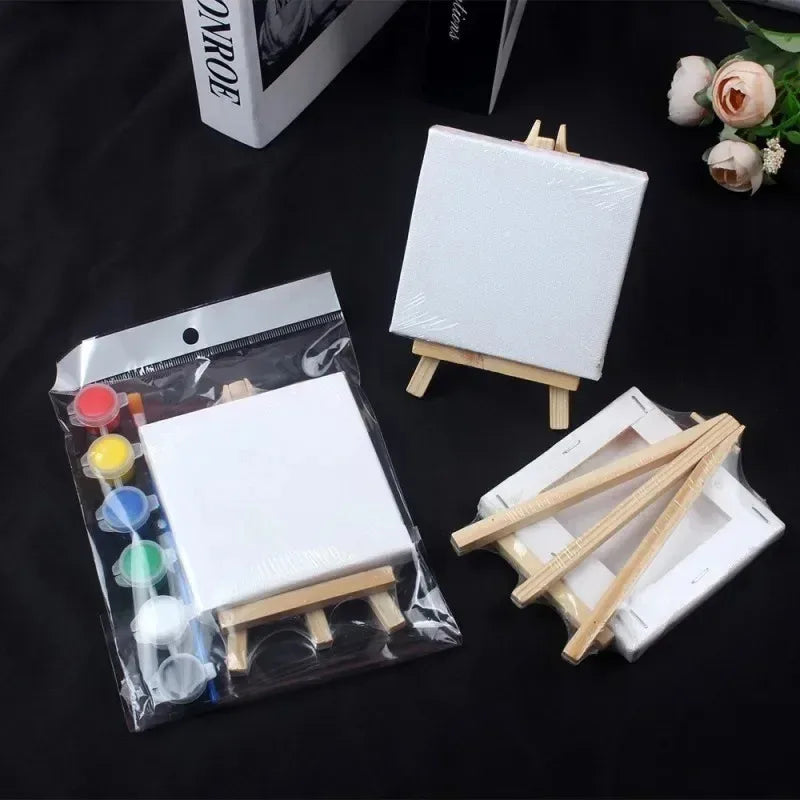 tableaux miniatures peinture huile fleurs blanches toile pré dessinée outils peinture palette pinceaux boite