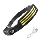 lampe frontale led noire jaune trois modes câble usb charge usb