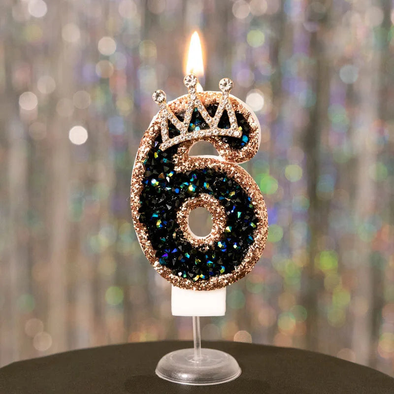 bougies gâteau numérotées paillettes couronne festives anniversaire mariage décoration noire dorée bleue